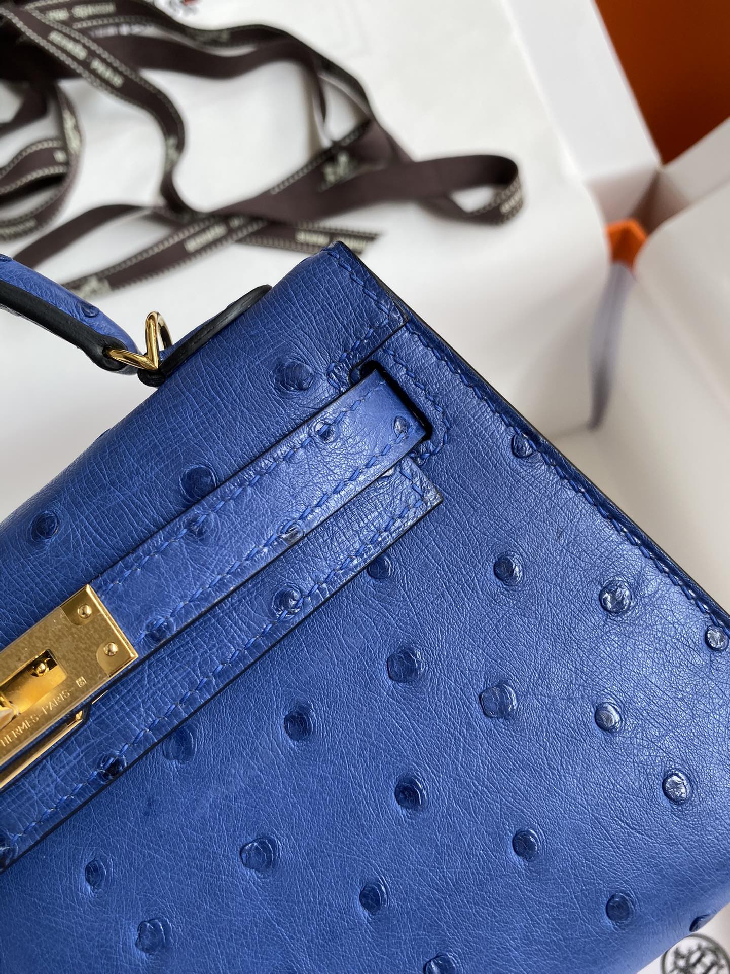 Hermes Kelly Mini II Bag 19CM In Blue Electric Ostrich Leather